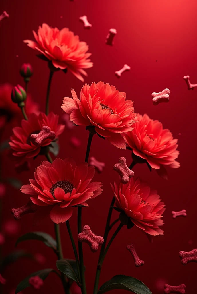 Red background flowers and small red bones