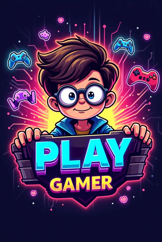 Logo with the name DH PLAY, themed around a nerd with glasses playing video games