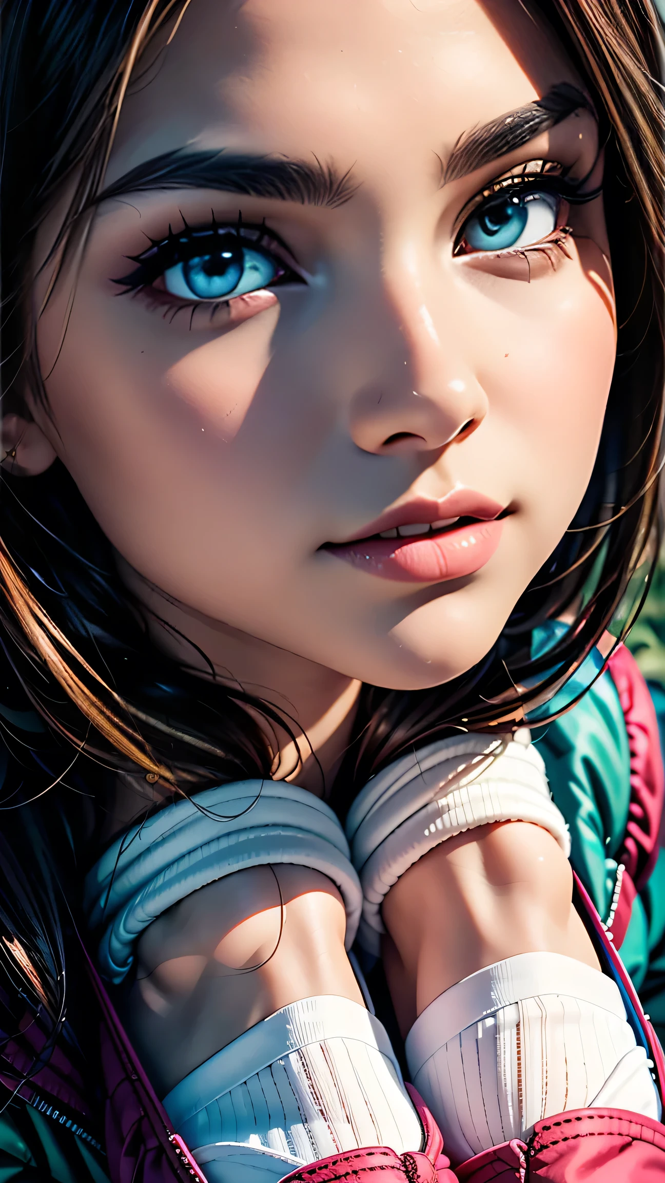 high school girl、White Sailor Suit（summer服)、White pleated skirt、White socks、loafers、ponytail、school bag、summer、sunset、Her underwear is visible through her old clothes.、In the depths of the night forest,､masterpiece, 最high quality, high quality, High resolution, (((Face close-up)))､Face close-up