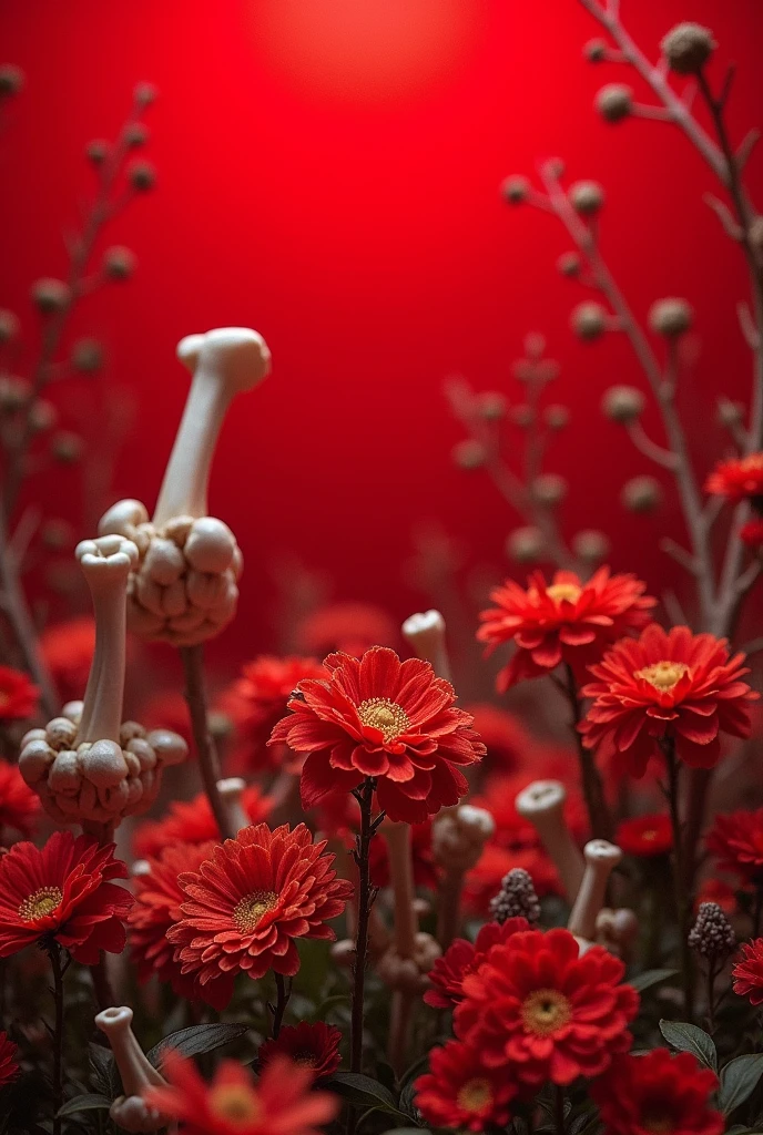 Red background flowers and small red bones