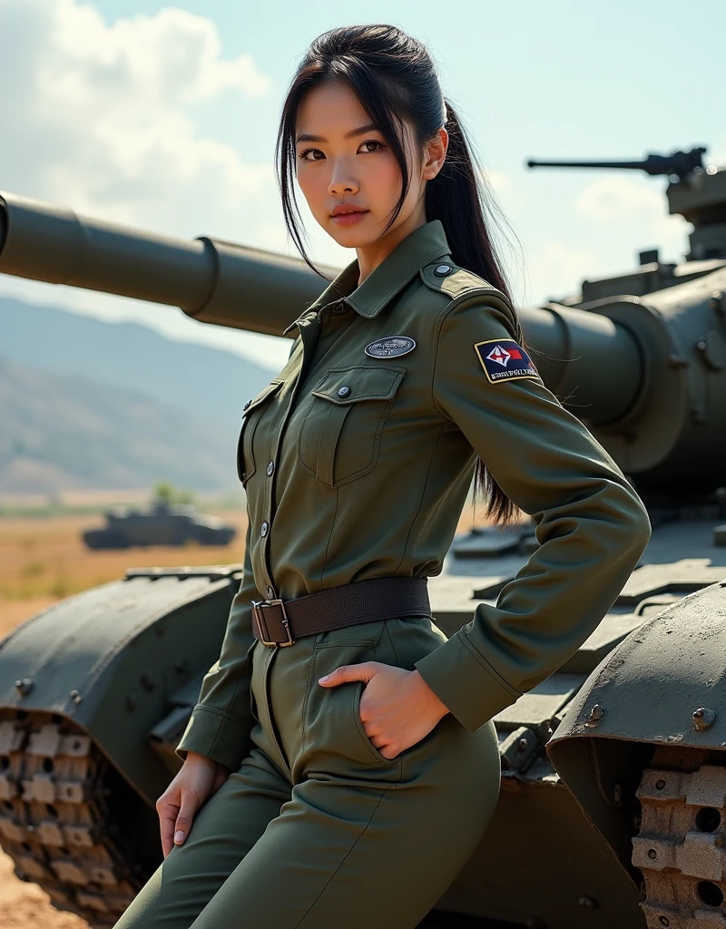 sexy female soldier, korean, military uniform, Combat Uniform, Tank