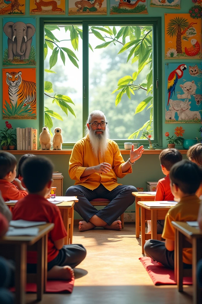 Master ji is studying all the animals of the jungle in the classroom