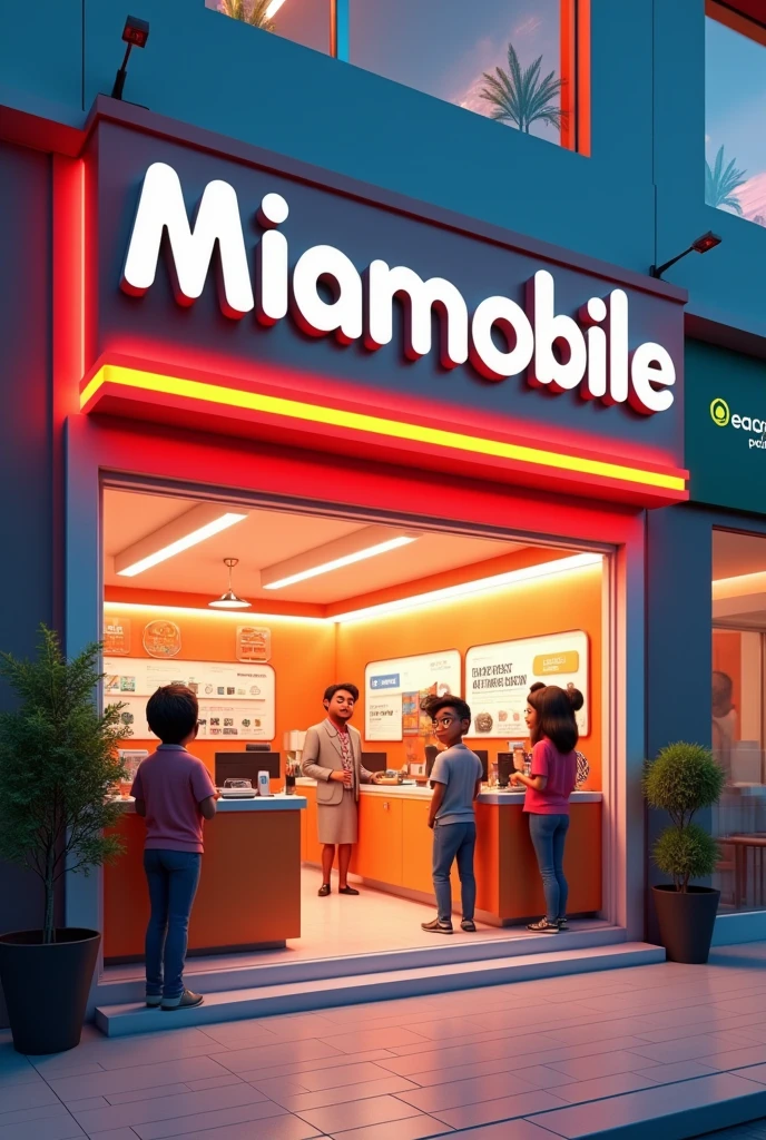 3d mobile shop front photo with name Mian Mobile & customer service and jazzcash easypaisa branding Facebook cover photo