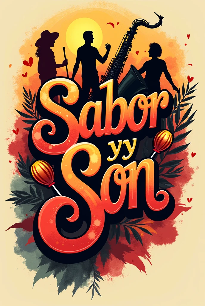 make a logo for a cumbia group called Sabor y son, with warm and dark colors.