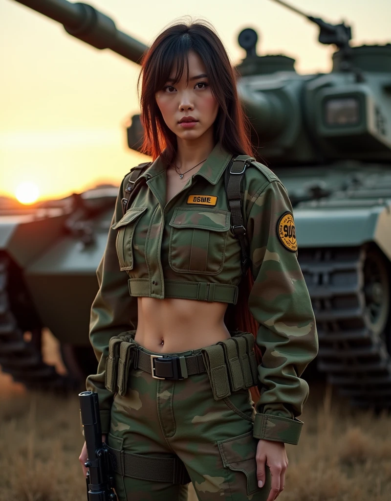 sexy female soldier, korean, Combat Uniform, Tank, Military pattern