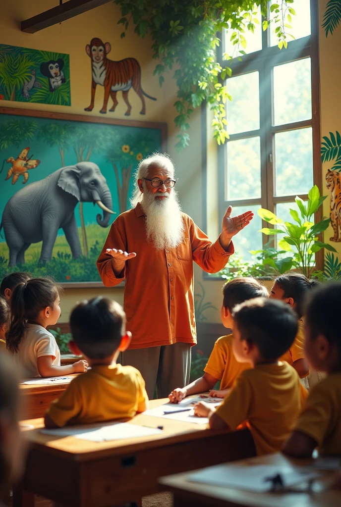 Master ji is studying all the animals of the jungle in the classroom