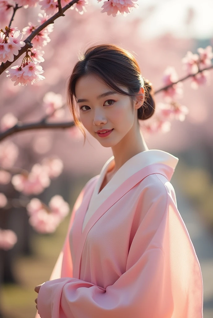 An elegantly dressed Japanese woman in natural light、A close-up of her chest and calm expression.、It shows her inner peace and outer charm.。