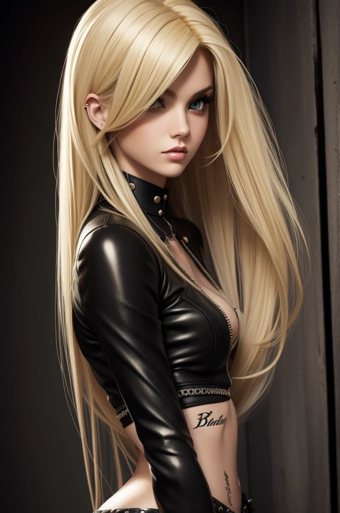 blonde long hair emo pin up girl, Black artificial, strike a pose, skinny, sex
