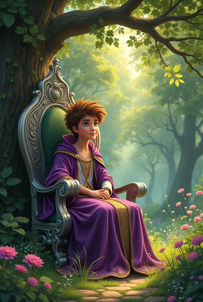Once upon a time, in a far-off kingdom, a young boy named Max stumbled upon a hidden path in the forest. Curious, he followed it and found himself in front of a magnificent throne, where a regal queen sat with a kind smile.