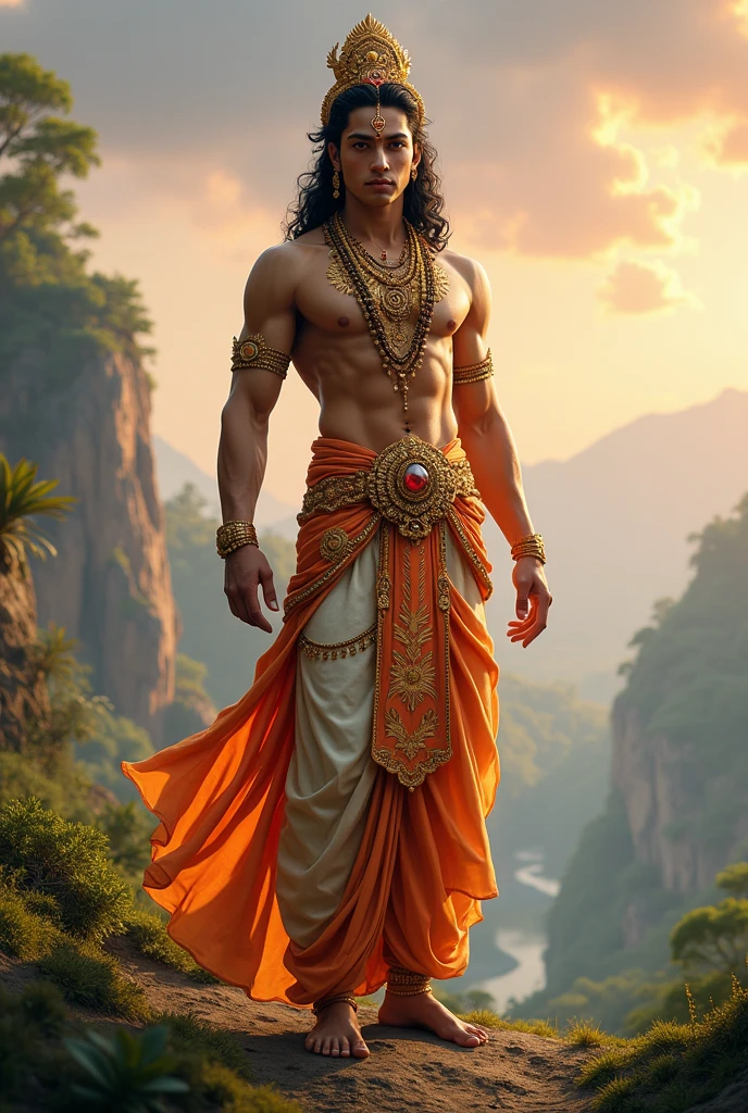 Full body image hindu young male god with skinny body and rich full costume Full body seeing front side