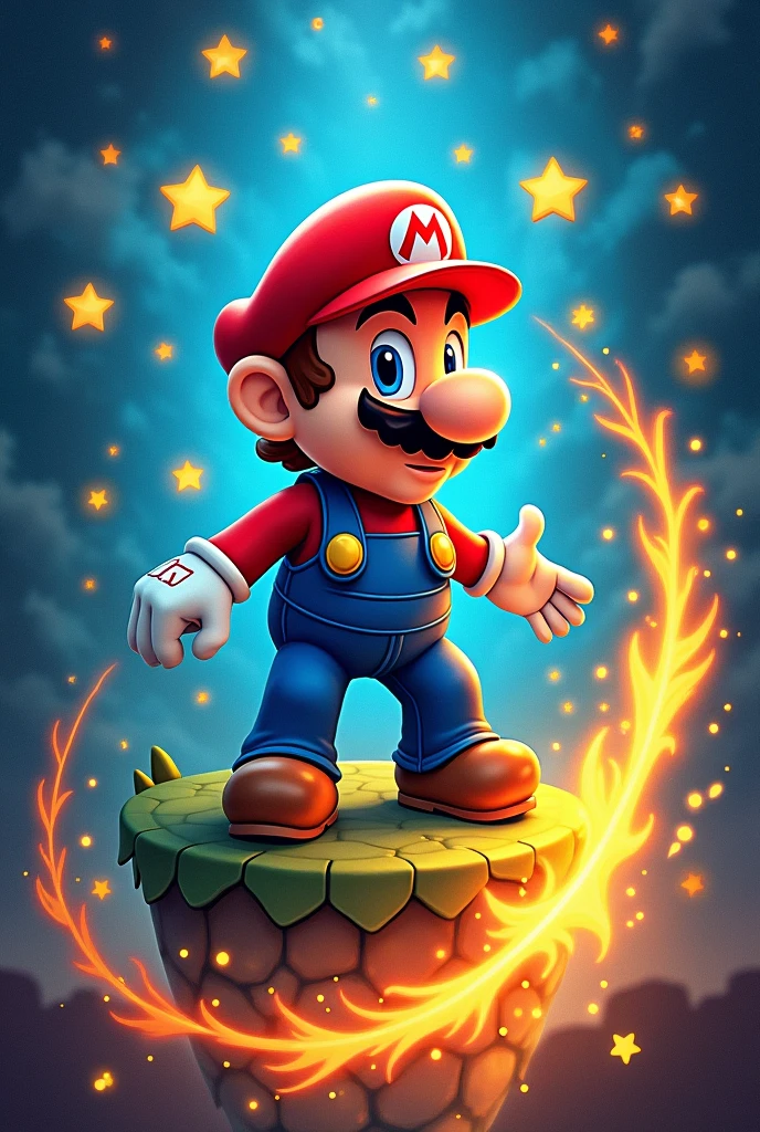 Super Mario graphic image with reference to the word Kadosh, With blue colors, yellow and orange in evidence and with some reference to fire