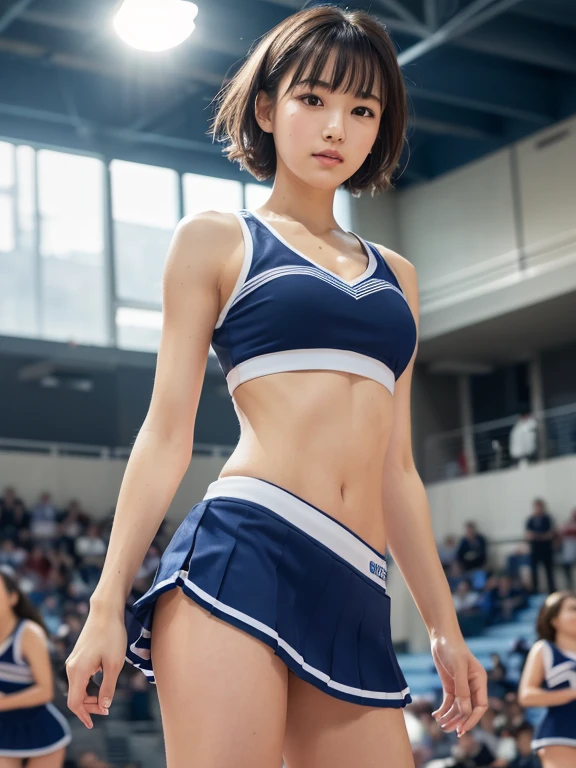 (With pom-poms), (Cheerleader:1.2),(beautiful girl:1.3), (), (Highest quality:1.4), (Very detailed), (Very detailed美しい顔と目), (Sweat:1.2),Symmetrical eyes, (Dance 1.5), (avert your eyes:1.5), (Cheerleaderの衣装:1.3), smile, Open your mouth, White skin, Great face, iris, Short Bob Hair, (Skinny body type:1.2), (Flat Chest:1.2),Smooth, Very detailed CG 統合 8k 壁紙, High-resolution RAW color photos, Professional photography, Light, BackLight, dream-like, impressive, Written boundary depth, Basketball court, Cowboy Shot, (Face close-up:1.2)