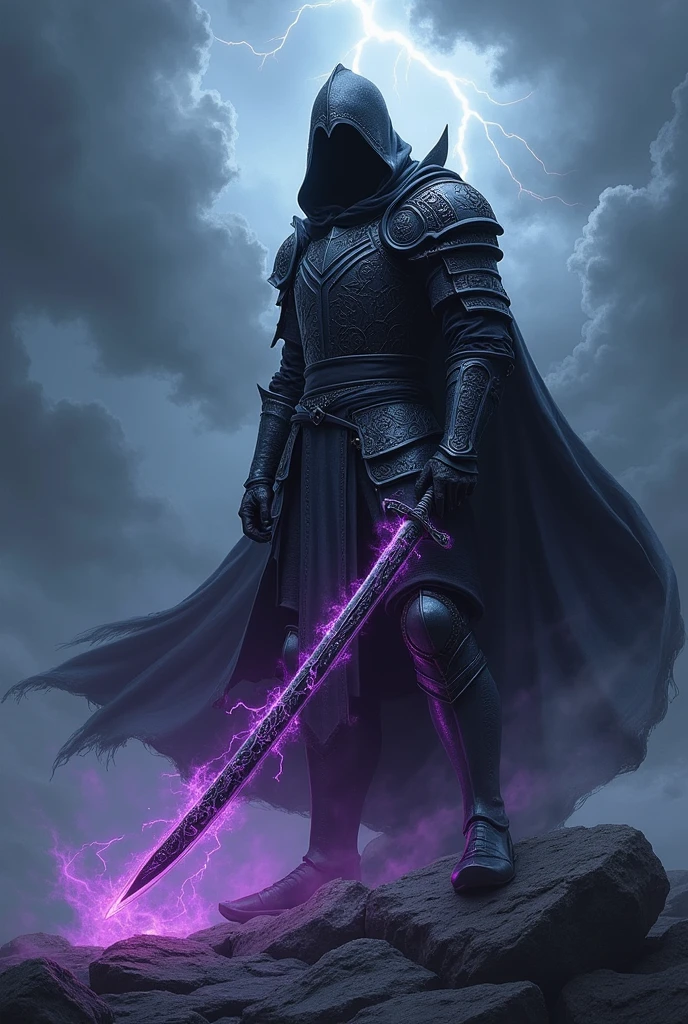 Create a knight of dark powers with a katana releasing dark aura