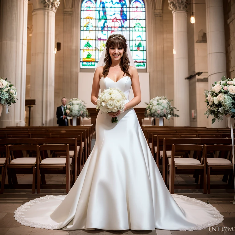 1 girl, masterpiece, a high resolution, sound edges_Rias_The Gremory, ((wedding dress, Church, bridal veil, wedding, bouquet))