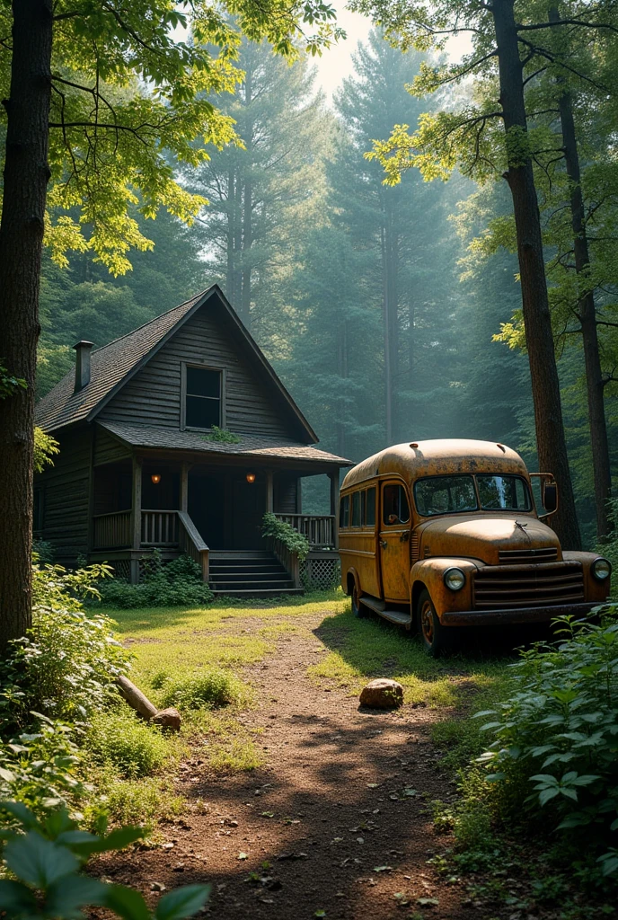 old hunting place and old bus car