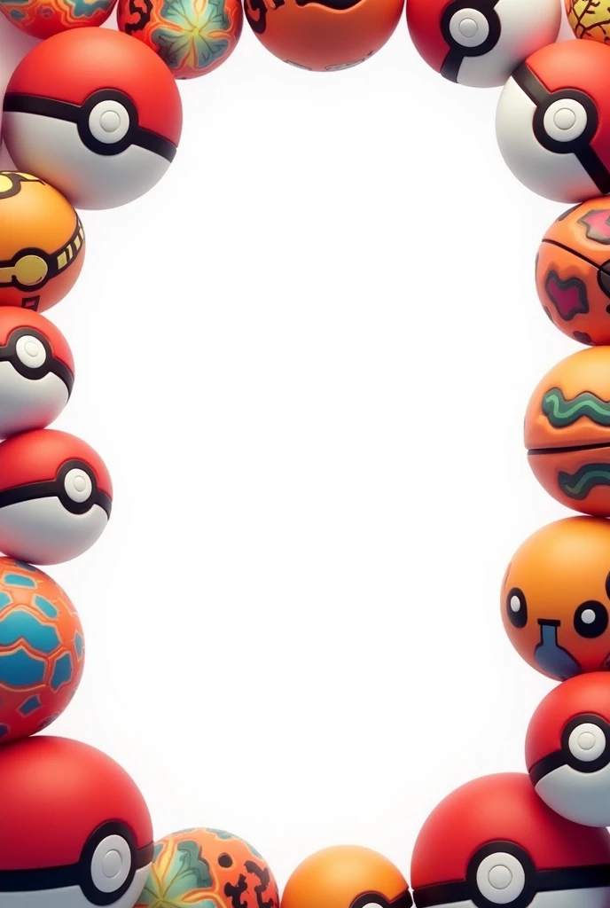 frame with pokemon pokeballs with an animated red border and a white background that looks childish