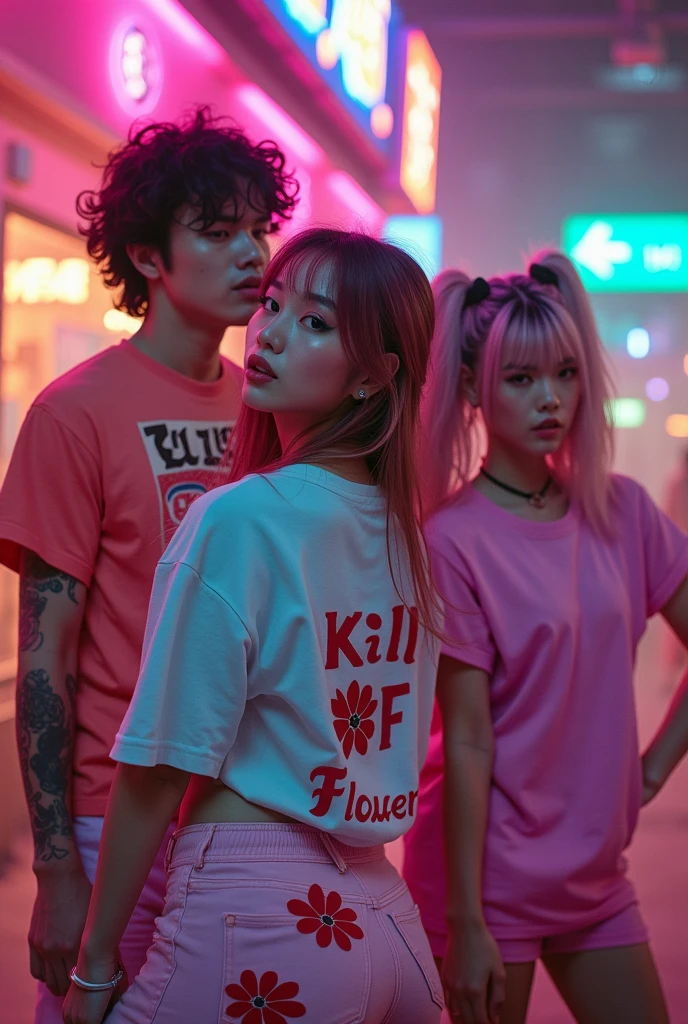 CREATE A MIXED K-POP GROUP MADE UP OF TWO MEN AND TWO WOMEN WITH A THEME OF BEING ROUGH AND CUTE AT THE SAME TIME WITH THE NAME OF KILL OF FLOWER