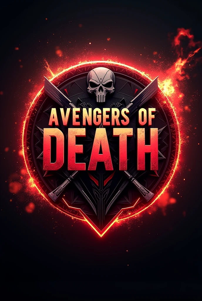 A guild logo for free fire written AVENGERS OF DEATH , that matches free fire and is well highlighted and eye-catching 