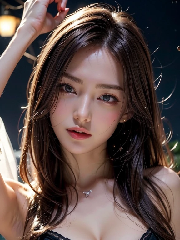High-quality work,Realistic works,Super premium graphics,8K HD CG works,high quality graphics,High-definition and exquisite CG works,10x pixels,Ultra-fine details:1.1,Advanced technical details:1.1Realistic photo effects,Interior lighting effects:1.5,natural soft light:1.5. Light effect(Virtual light effects:1.8),Ultra-high resolution,shining dress,sliver long hair,silber hair,transparenthair,high detailed hair(Quality hair details:1.1)Clear eyes,Double eyelids look good,Sharp eye makeup, Create exquisite eyelash makeup, tthin eyebrows, Ultra-detailed eyes,a tall nose, lovely red lips, rosey cheeks, With delicate makeup on her face , pretty face, The face shape is perfectly proportioned,(Advanced facial details:1.1) masterpiece, best qualitiy, RAW photos, realisticlying, A high resolution, hyper-detailing, Focus on the face, Detailed eyebrows, realistic beautiful eyes, realistic glossy skin, straight Bangs, realistic movie lighting, detail shaded, high contrast, Slender, Sexy face, Facial expressions when receiving pleasure, ((Dark background)), ,Women's artwork,Dress full body video,Reality,Amazing Cleavage,My eyes are very bright today