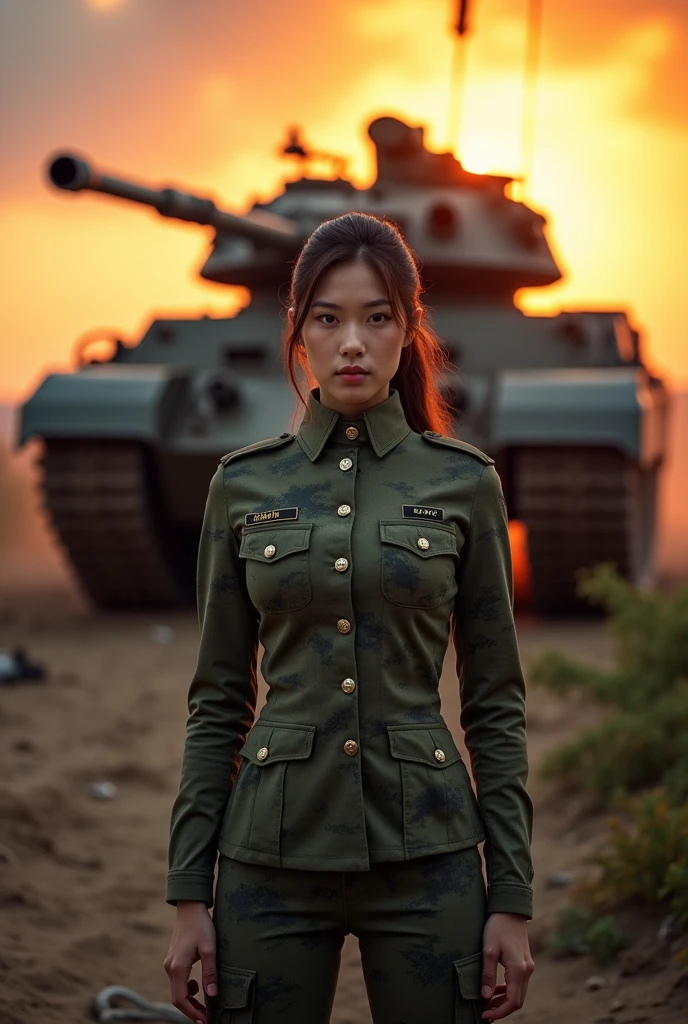 sexy female soldier, korean, Combat Uniform, Tank, Military pattern