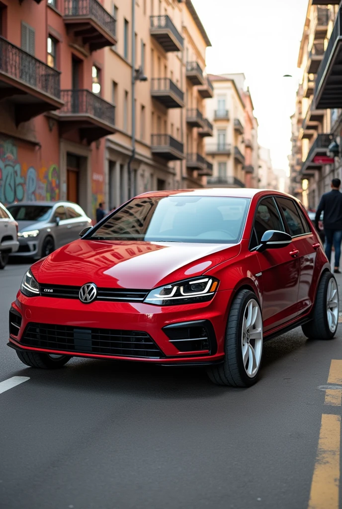 A vw red golf whith big tires