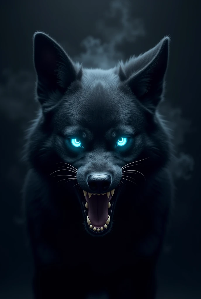 Animated logo of angry black dog with phosphorescent blue eyes