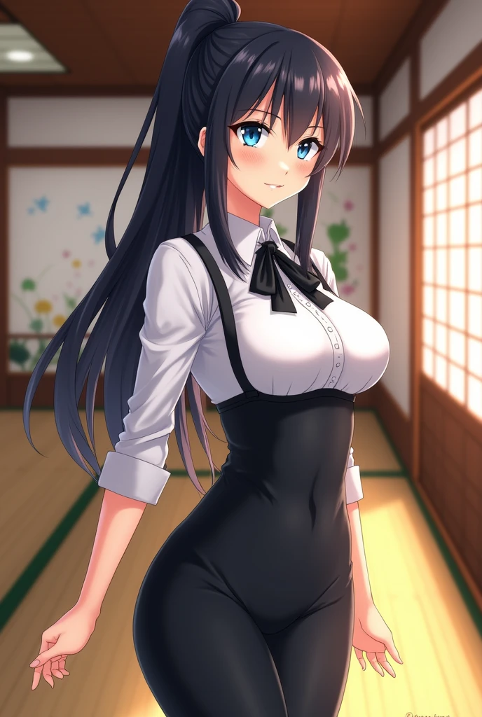 Anime Japanese female Black hair Ponytail Blue eyes Butler uniform Black slacks Japanese-style room Large breasts Big butt
