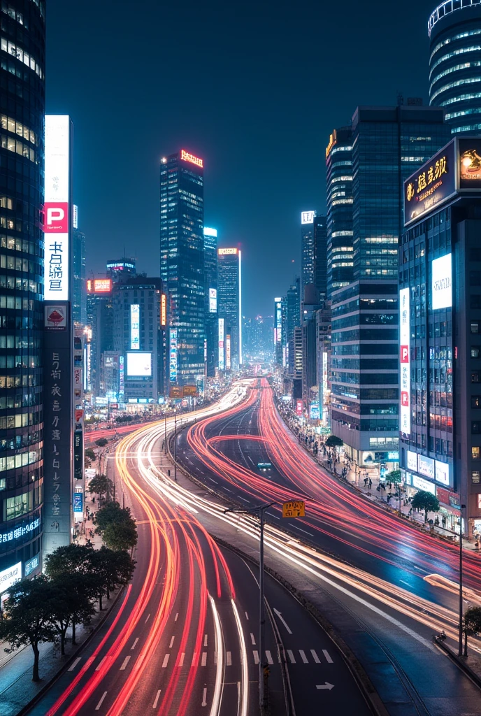 The area in front of the station has become urban, with junctions and interchanges、Night view of the big city of Kakuda with its PA-marked expressway