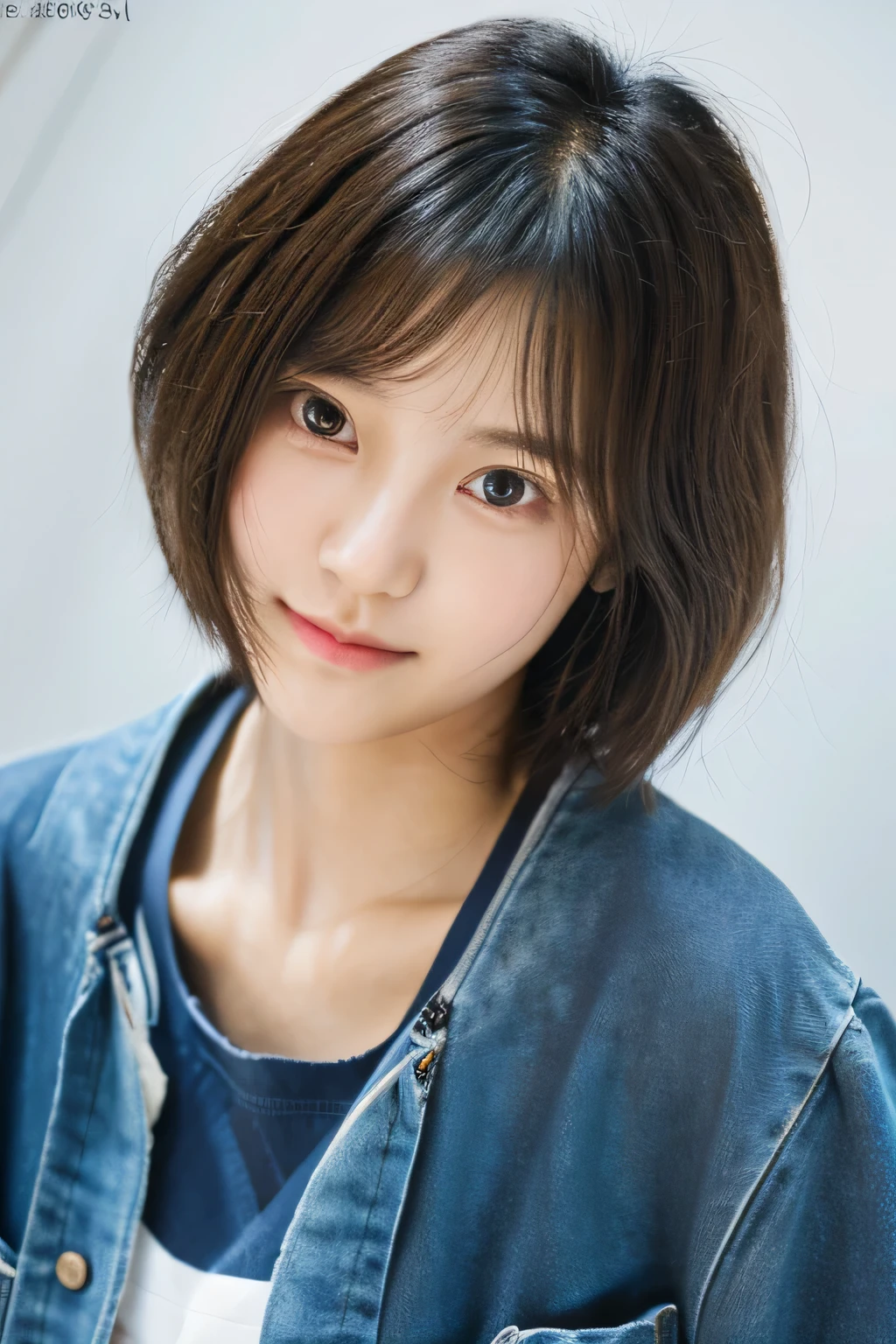 student girl korean cute face model studio photo background in departemen store highly detailed ,8k, masterpiece ,short hair , wearing casual clothes