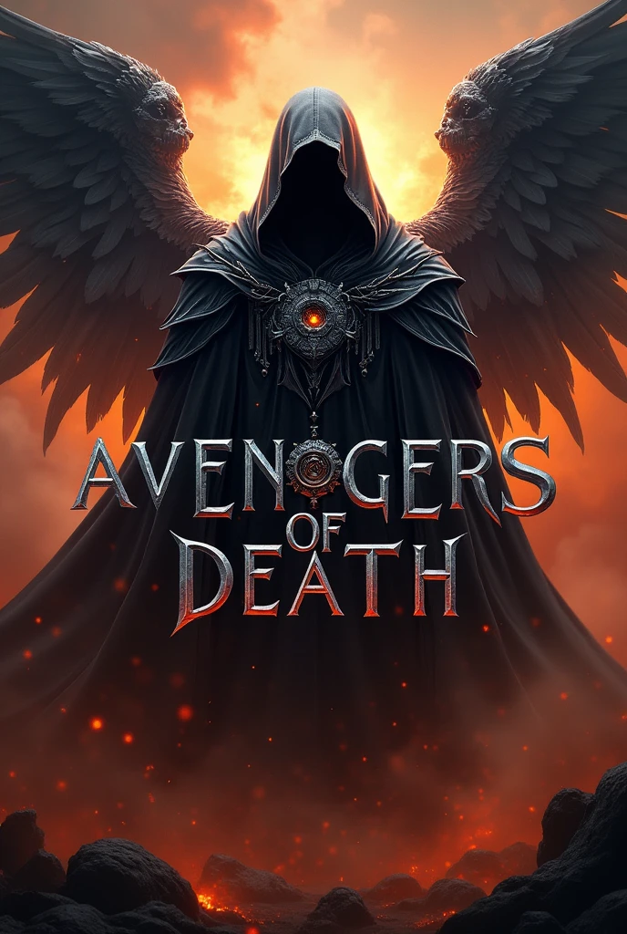 A guild logo for free fire written AVENGERS OF DEATH , that matches free fire and is well highlighted and eye-catching , pulling towards more of an angel of death style while at the same time being something very different from the conventional ones