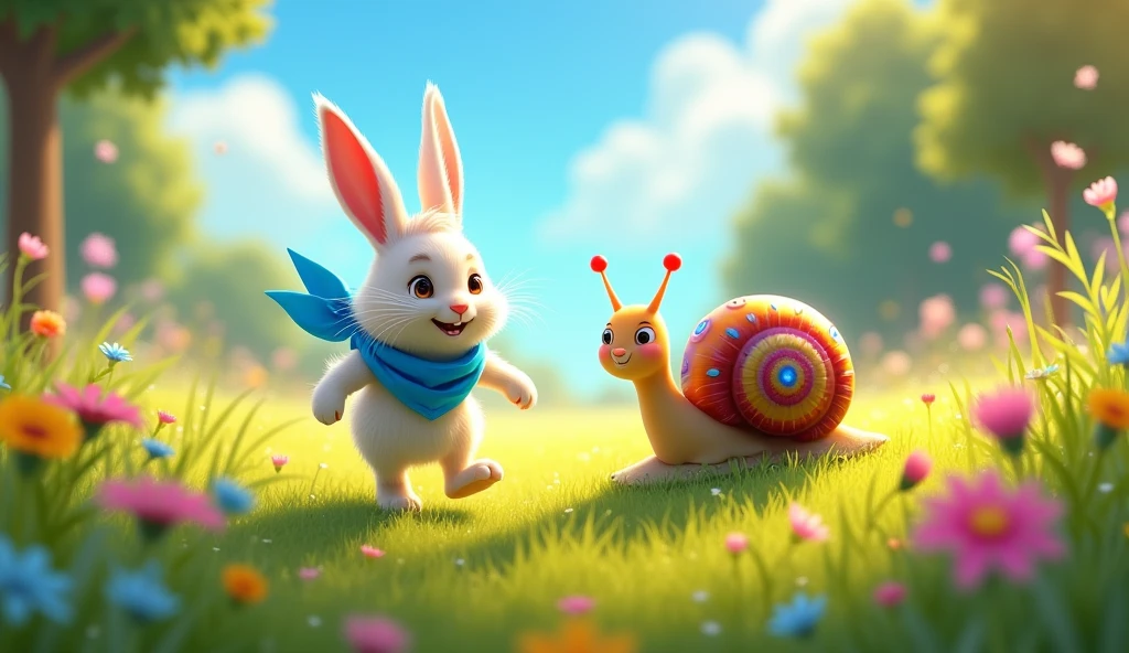 Ricky the rabbit and sammy the snail start the race..ricky the rabbit dash quickly and left sammy behind