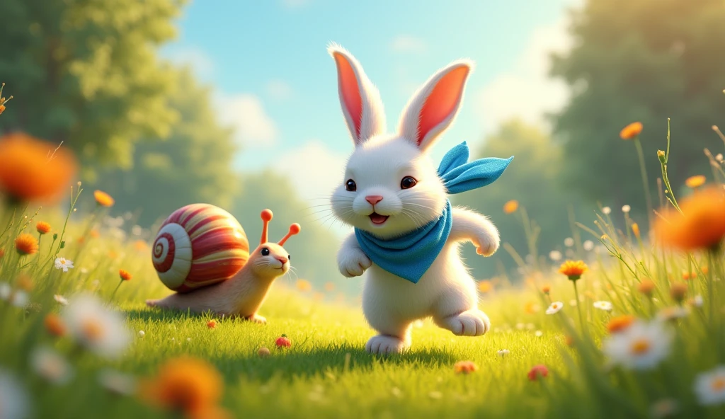 Ricky the rabbit and sammy the snail start the race..ricky the rabbit dash quickly and left sammy behind