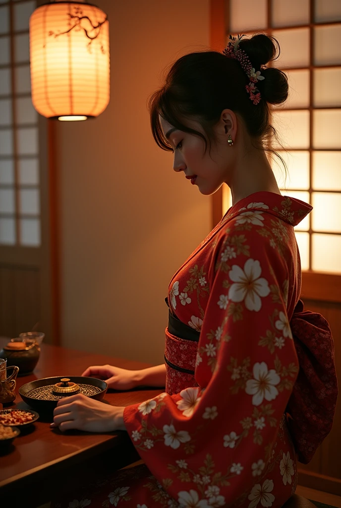 Japanese-style room Seduced by sex American older sister kimono There is a lot of exposed skin