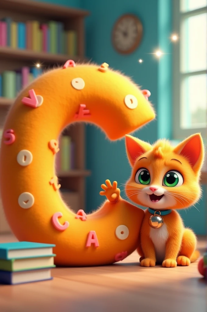 Create an animated image for alphabet C and an talking cat with animation 3D
