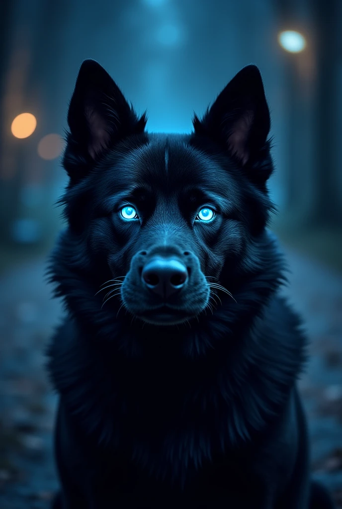 Angry Black Dog Animated Logo Cap with Glow-in-the-dark Blue Eyes with Closed Mouth