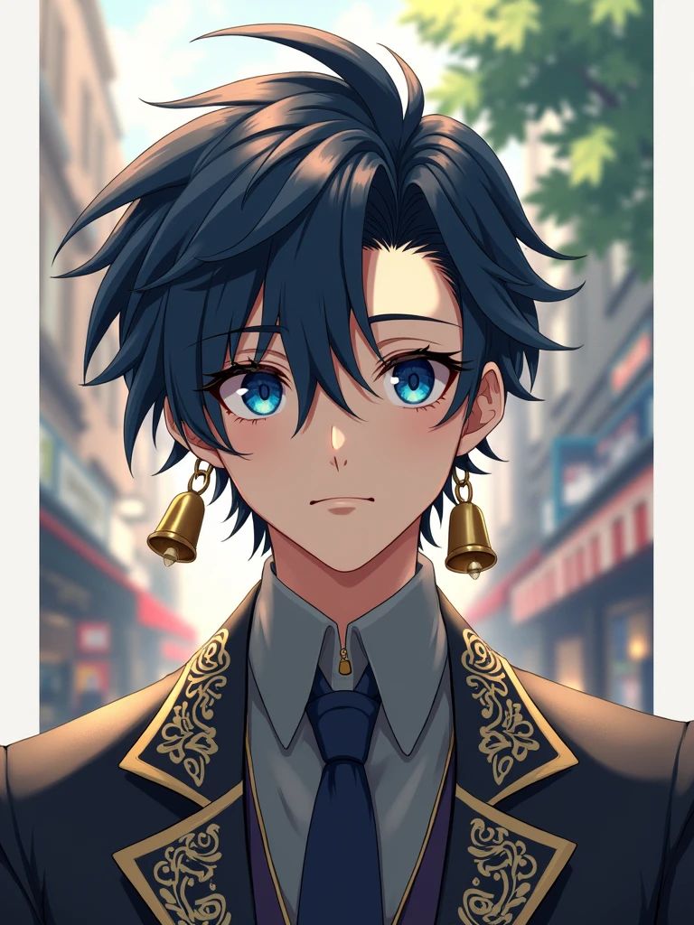 Bells on ears、Kuroku、Cool hairstyle、Handsome、Handsome、tall、Stylish vintage clothing、Blue Eyes、masterpiece、high resolution、