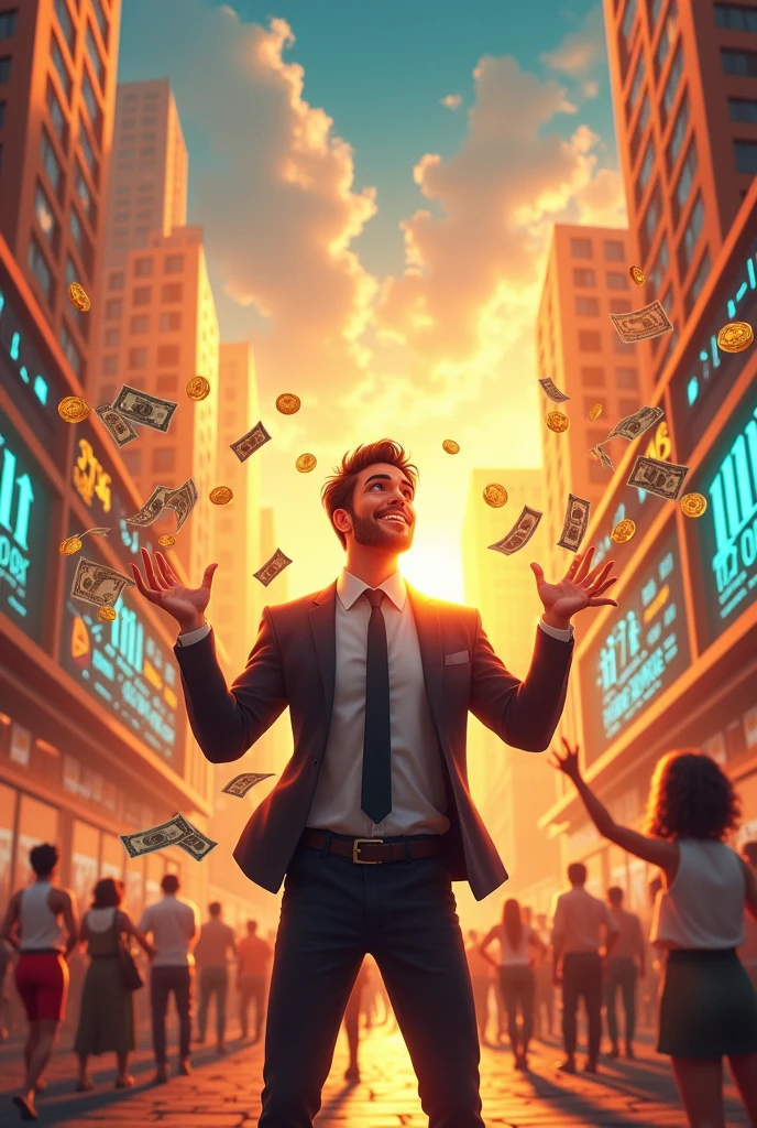 Animated image representing abundance and profits from trading in financial markets