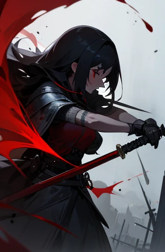 death, sword, blood, girl, knight, dark foggy, red mist, revenge