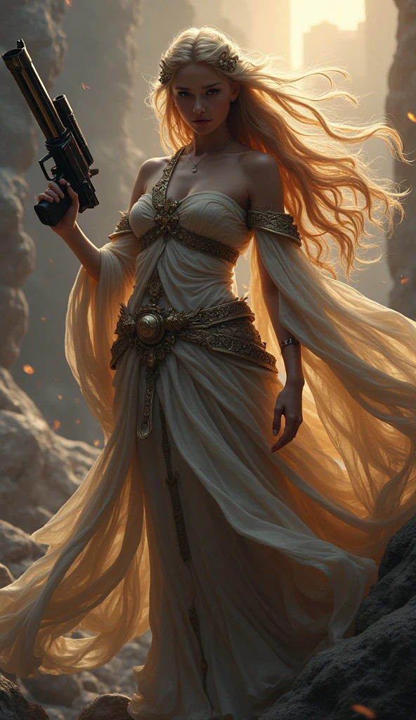Ultra HD, High Detail, best quality, goddess, gun