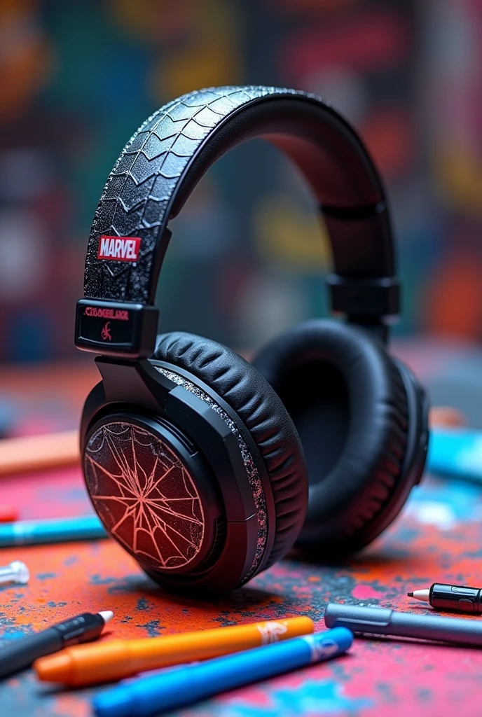 Customized marvel headphones that i myself can customize with brush pens... Also show me the headband with webs made on it