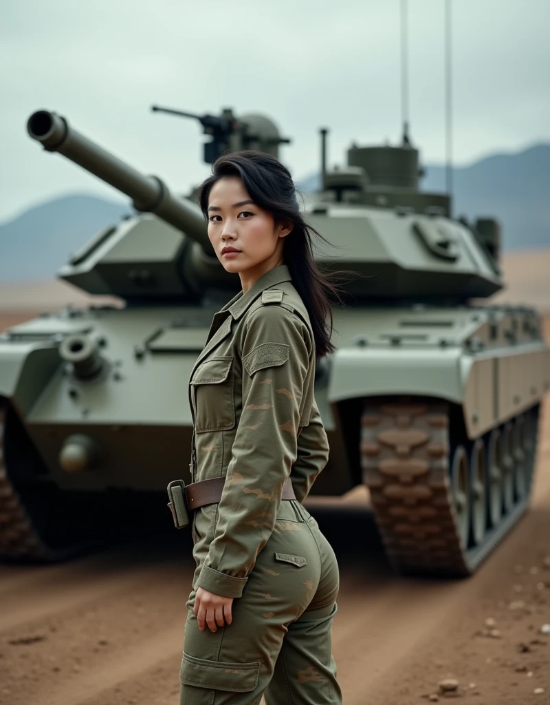 sexy female soldier, korean, Combat Uniform, Tank, Military pattern
