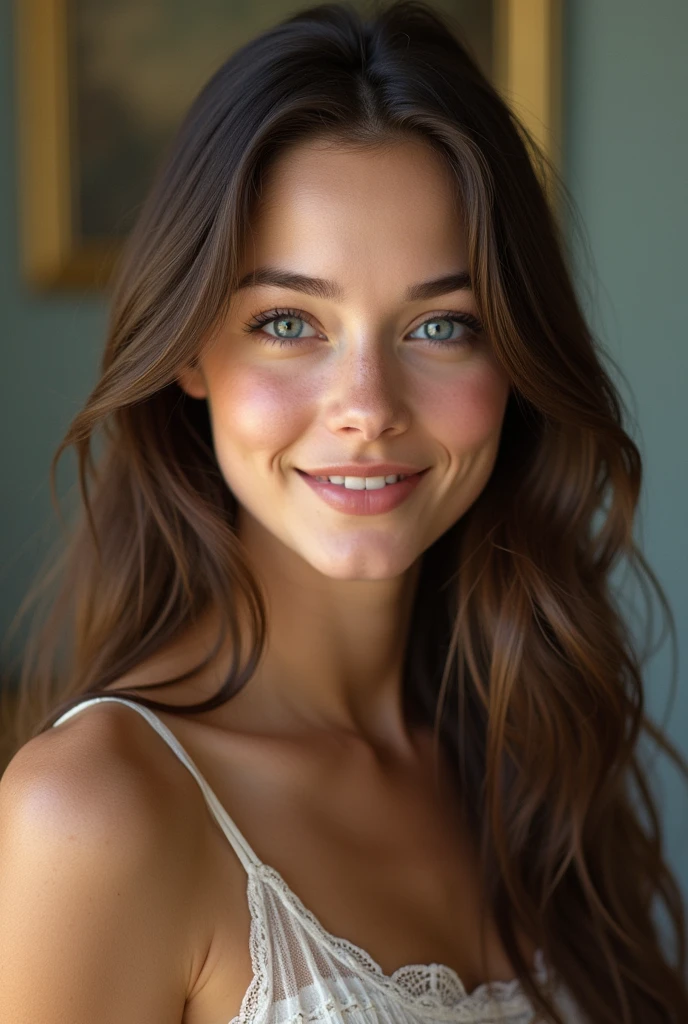 16 year old Kristin Kreuk, ultra detailed face, long hair, (((masterpiece))), (((full-length portrait))), (masterpiece), ((restrained full smile)) ((light smile))