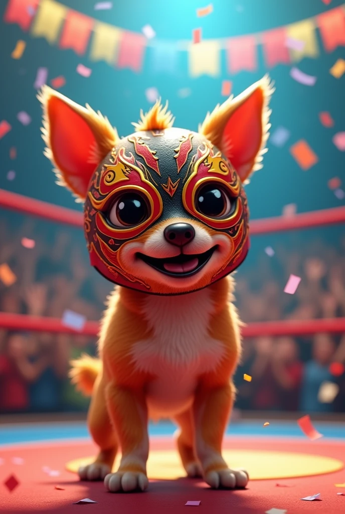 Animated Chihuahua with bad wrestler mask