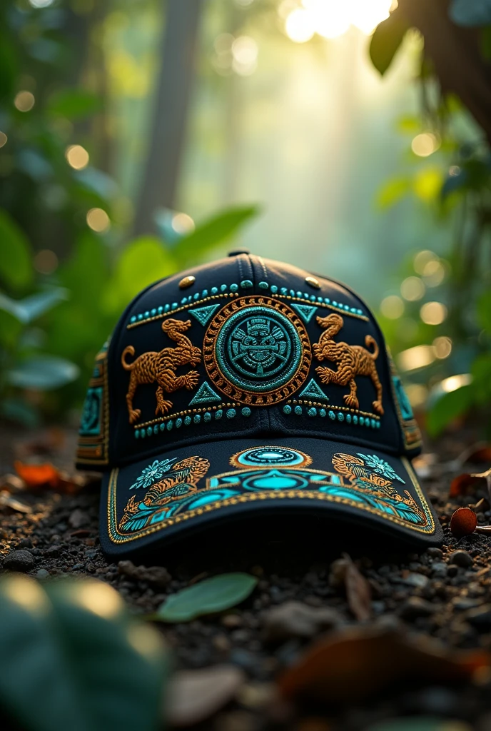 Black cap with original design representing Mayan culture