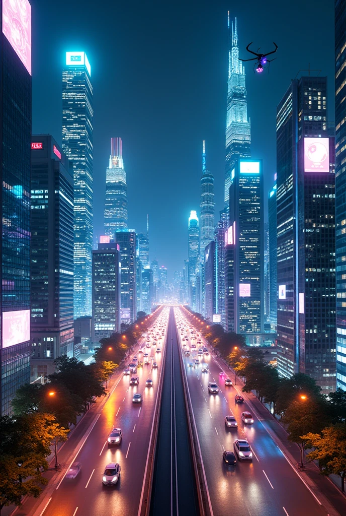 Turning Tokyo into a cyber city and establishing ICs and SAs in Tokyo and Minato Ward、Night view of metropolitan Tokyo with PA-equipped expressways