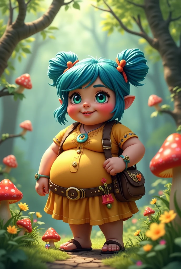 A whimsical little fairy dons a quirky propeller hat atop her head, her rosy cheeks peeking out from behind round glasses. Her belly, round and jolly, bursts with the happiness that only fairies can radiate. She holds a wand, its tip aglow with a warm, comforting light, spreading joy and merriment to those around her.