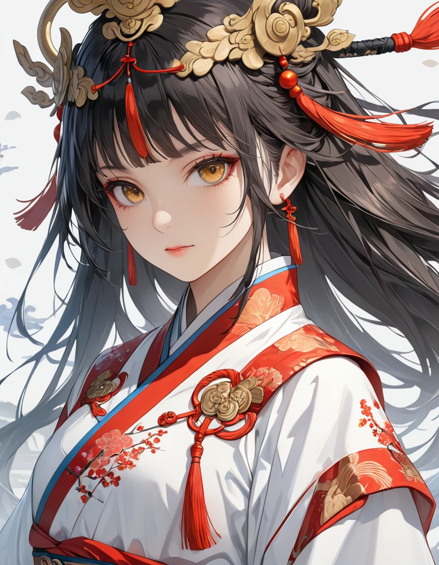 A girl, ancient Chinese costume, whole body, sunshine, clear face, clean white background, masterpiece, super detail, epic composition, ultra HD, high quality, extremely detailed, official art, uniform 8k wallpaper, super detail, 32k