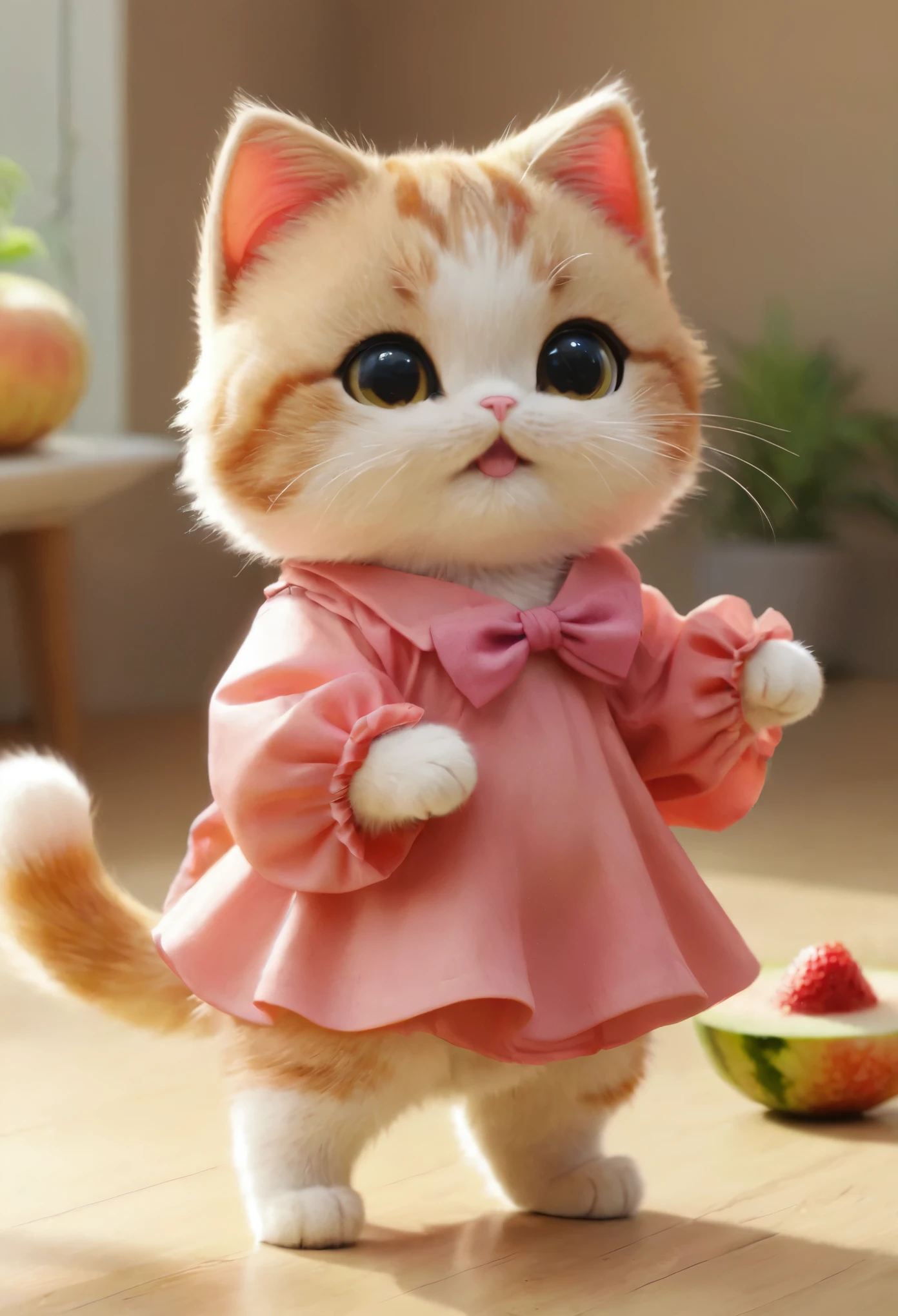 masterpiece, hightquality, cute cat is dancing,meloncat