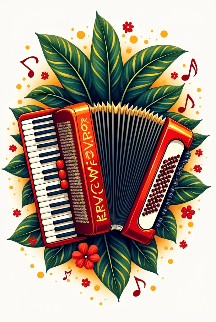 make a logo for a cumbia group called Sabor and son De la cumbia ,add a piano and accordion