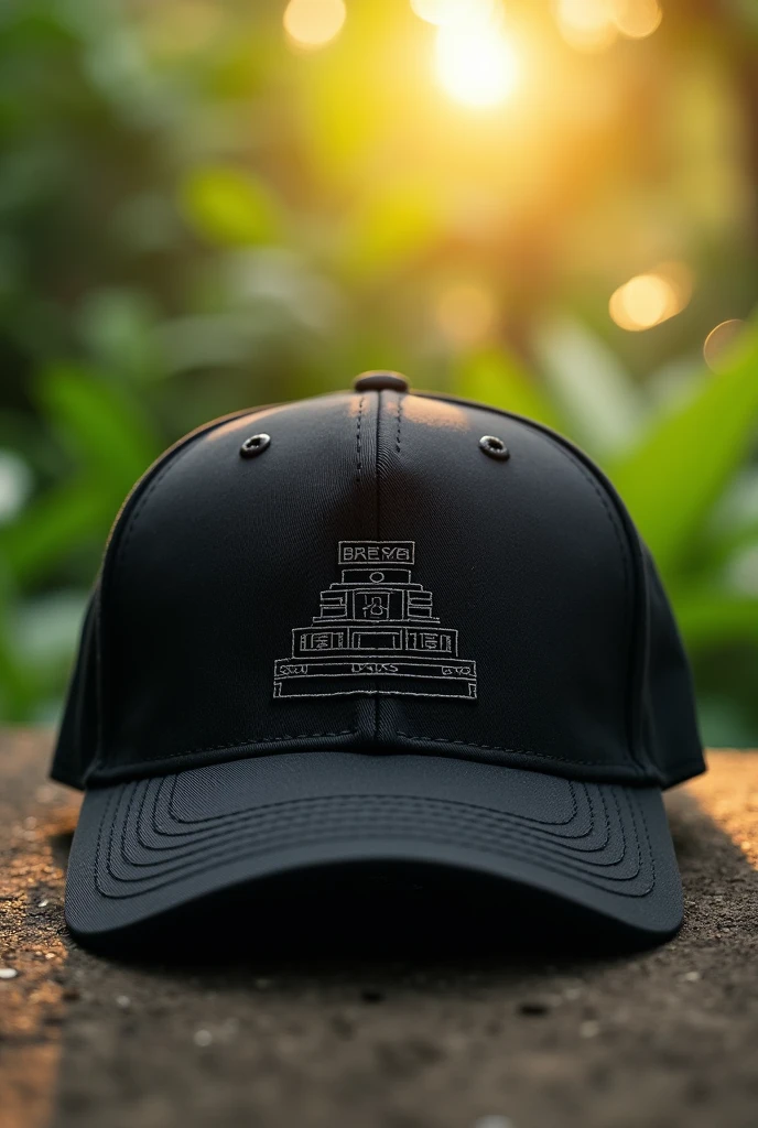 Black cap with original minimalist design representing Mayan culture